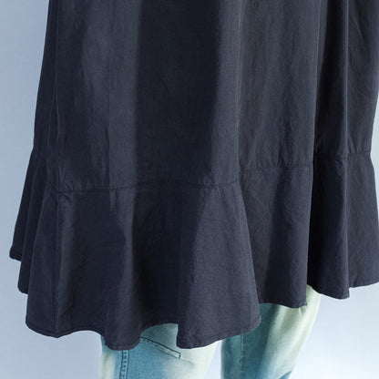 Baggy Loose Black Prints Cotton Dresses Long Fit a Line Dress