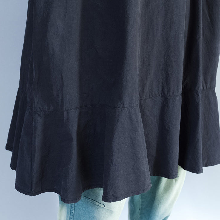 Baggy Loose Black Prints Cotton Dresses Long Fit a Line Dress