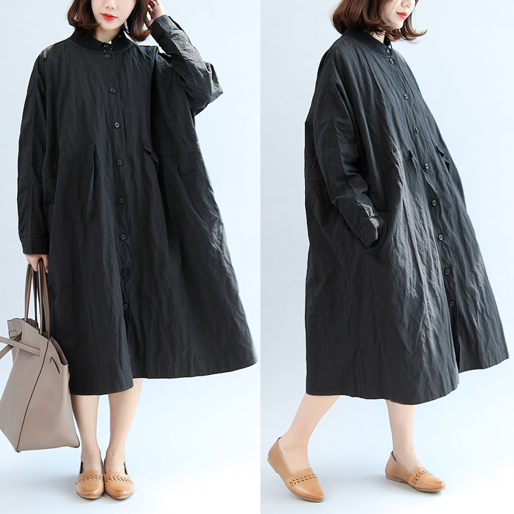 Black Cotton Coat Unique Outwear Long Sleeve Clothes
