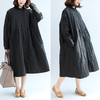 Black Cotton Coat Unique Outwear Long Sleeve Clothes