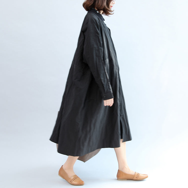 Black Cotton Coat Unique Outwear Long Sleeve Clothes