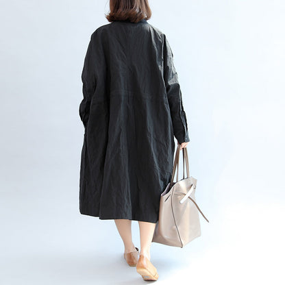 Black Cotton Coat Unique Outwear Long Sleeve Clothes