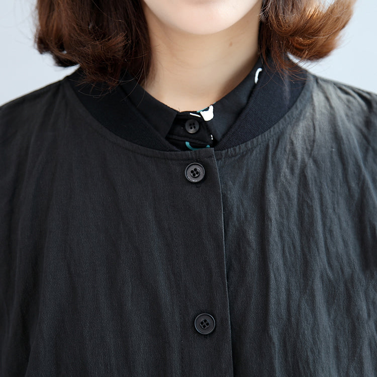Black Cotton Coat Unique Outwear Long Sleeve Clothes