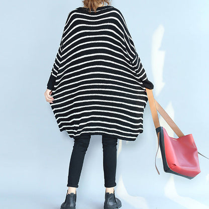 Black Cozy Sweater Dresses Low High O Neck Knit Pullover Dress