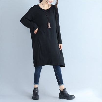 Black Cotton Pullover Dresses O Neck Maternity Dress