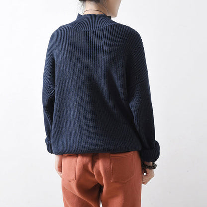 Blue Chunky Winter Sweaters Short Knit Tops Oversized Knit Pullover