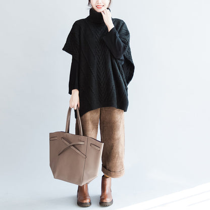 Cable Knit Sweater Black Cotton Big Vest