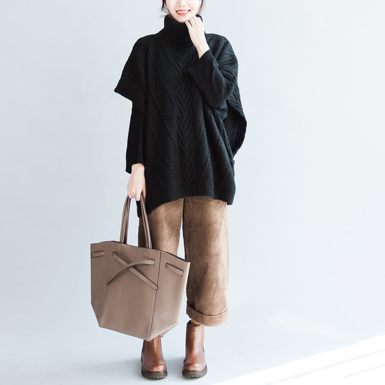 Cable Knit Sweater Black Cotton Big Vest