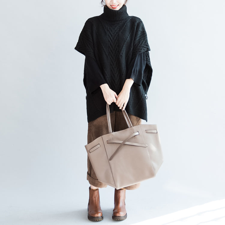 Cable Knit Sweater Black Cotton Big Vest