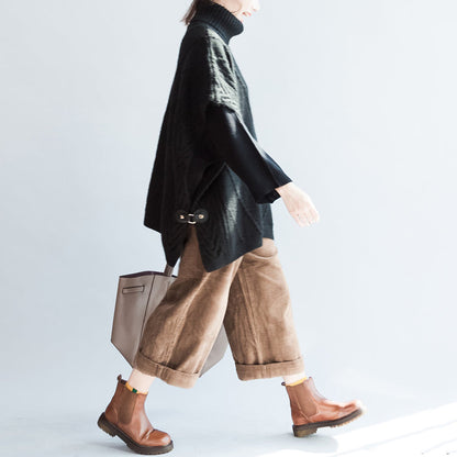Cable Knit Sweater Black Cotton Big Vest