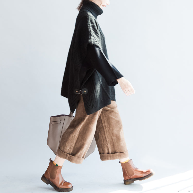 Cable Knit Sweater Black Cotton Big Vest