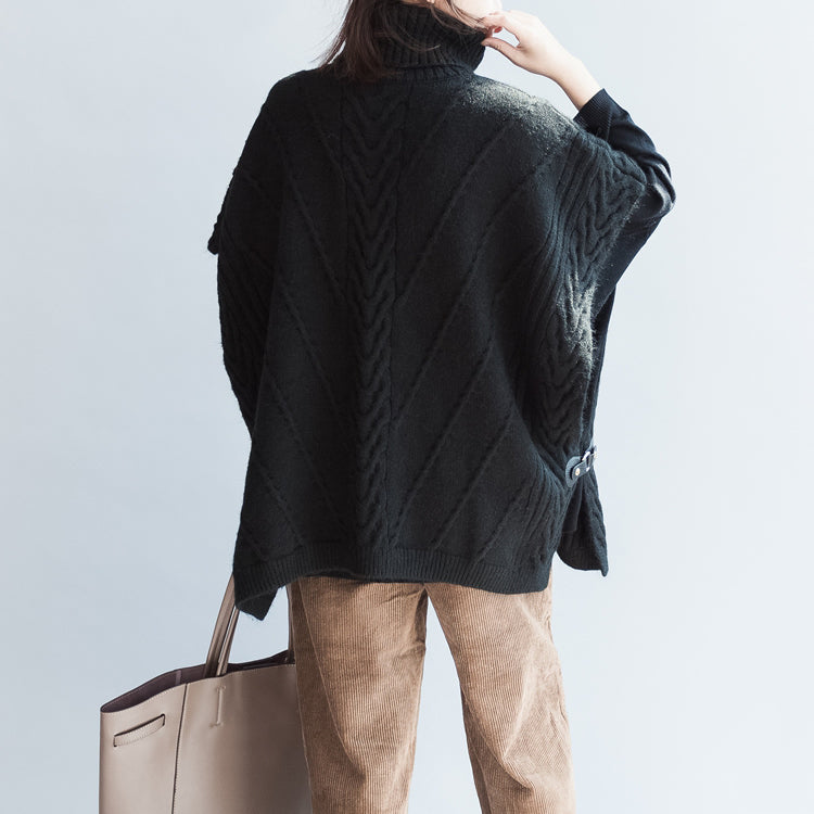 Cable Knit Sweater Black Cotton Big Vest