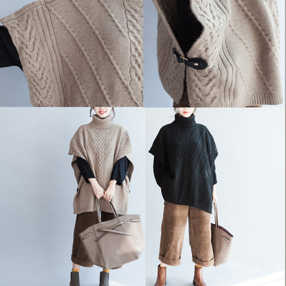 Cable Knit Sweater Black Cotton Big Vest