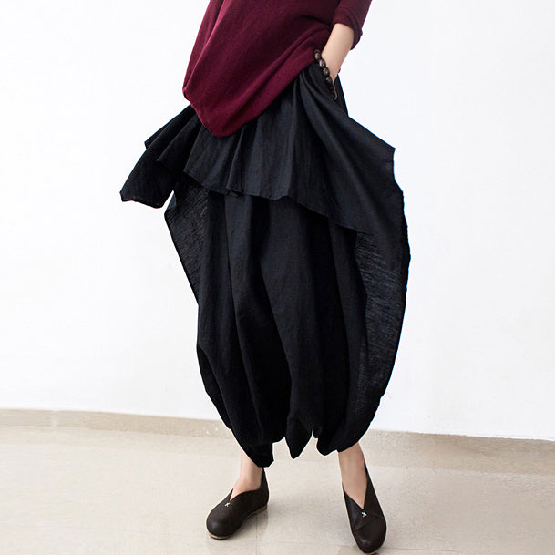 Fall Black Carrot Pants Oversized Linen Pants Layered Pants Elastic Waist