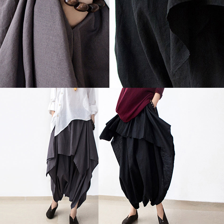 Fall Black Carrot Pants Oversized Linen Pants Layered Pants Elastic Waist