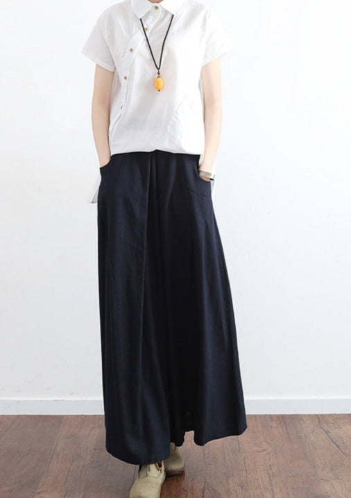 Fall Black Linen Skirts Oversize Pleated Skirts Long