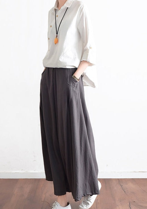 Fall Black Linen Skirts Oversize Pleated Skirts Long