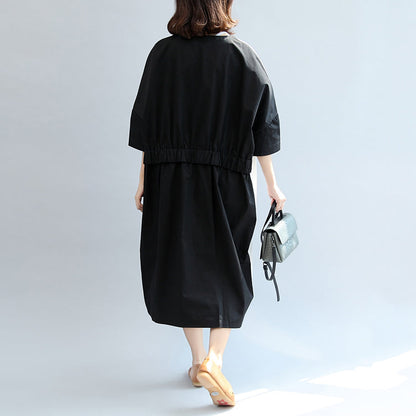 Fall Black White Patchwork Cotton Dresses Oversize Print Warm Outfits