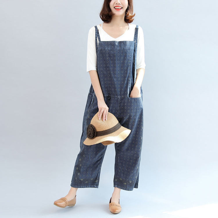 Fall Blue Print Cotton Pants Jumpsuit Pants