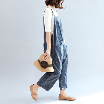 Fall Blue Print Cotton Pants Jumpsuit Pants