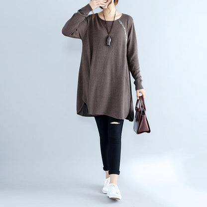 Fall Cotton Sweater Dresses Oversize Chocolate Cozy Knit Dress