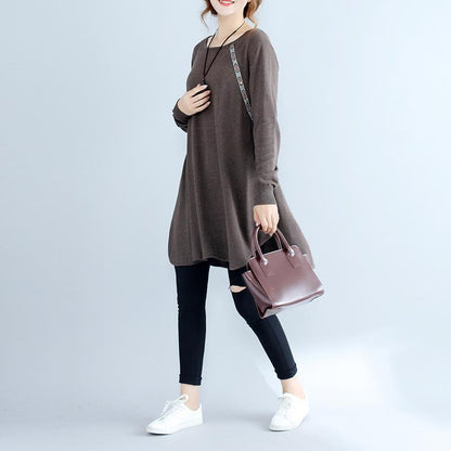 Fall Cotton Sweater Dresses Oversize Chocolate Cozy Knit Dress