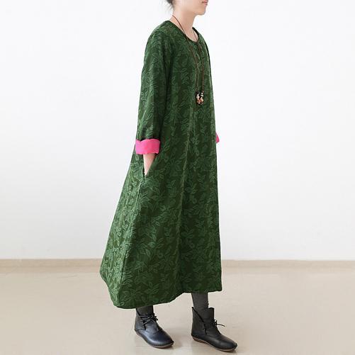 Fall Jade Green Embroidered Cotton Caftans Cotton Dresses
