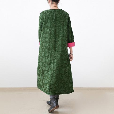 Fall Jade Green Embroidered Cotton Caftans Cotton Dresses