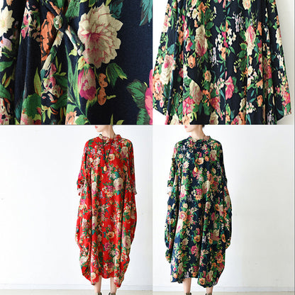 Fall Navy Baggy Linen Dresses Oversized Caftans Long Cotton Dress