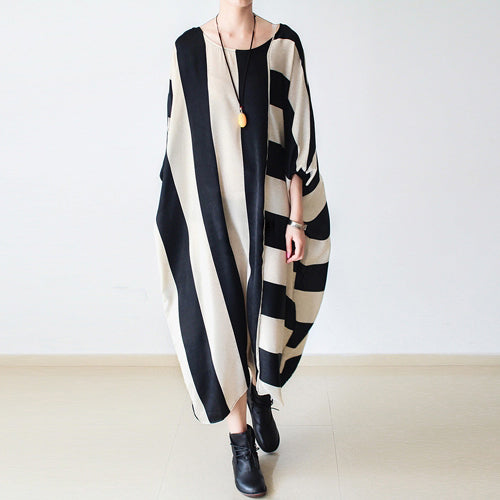 Fall Oversized Stripe Dresses Dress Baggy Caftans No Limit to Weight