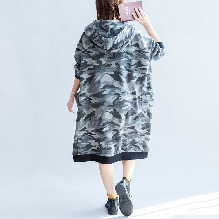Fall Prints Ruffles Black Cotton Shift Dresses Hooded Oversize Dress Patchwork Loving Heart