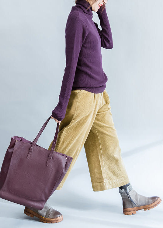 Fall Purple Cotton Knit Tops Fit Sweater