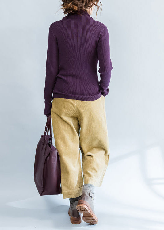 Fall Purple Cotton Knit Tops Fit Sweater