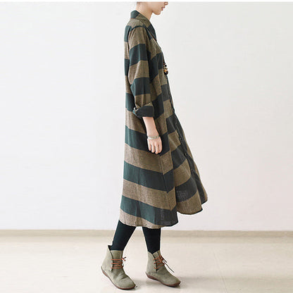 Fall Strip Linen Maxi Dresses Cotton Caftans Gown