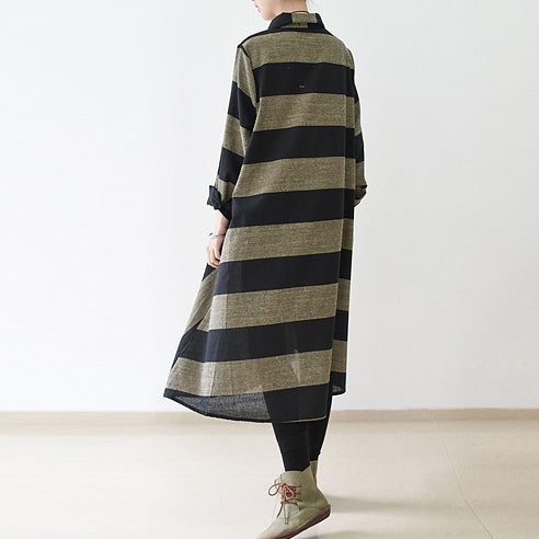 Fall Strip Linen Maxi Dresses Cotton Caftans Gown