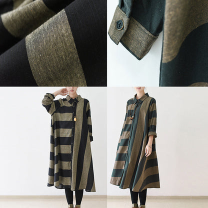 Fall Strip Linen Maxi Dresses Cotton Caftans Gown