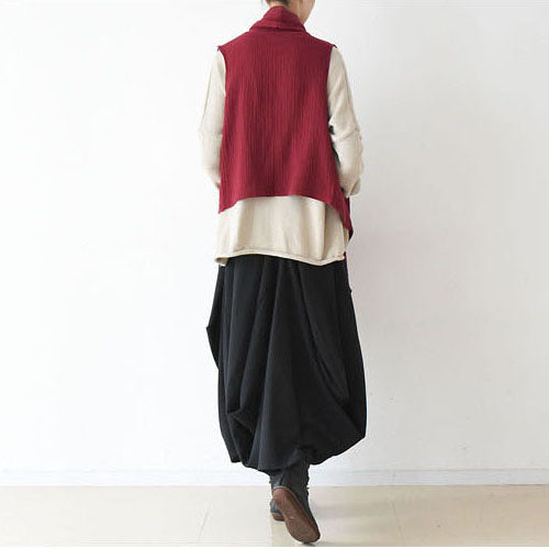 Fall Winter Scarf Vest Red Linen Tops Original Design Linen Outfits