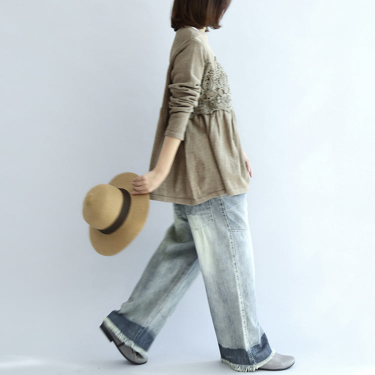 Khaki Knit Pullover Loose O Neck Sweater