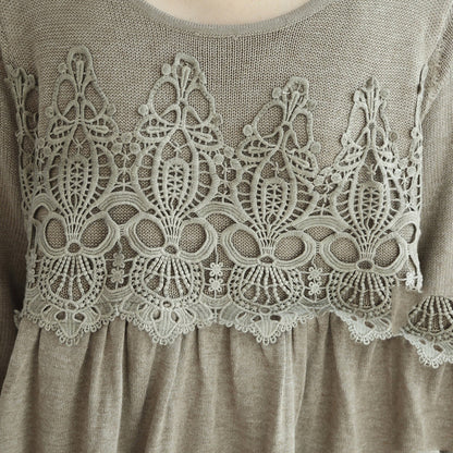 Khaki Knit Pullover Loose O Neck Sweater