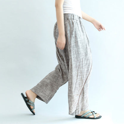 Khaki Linen Pants Oversize Elastic Waist Traveling Pants
