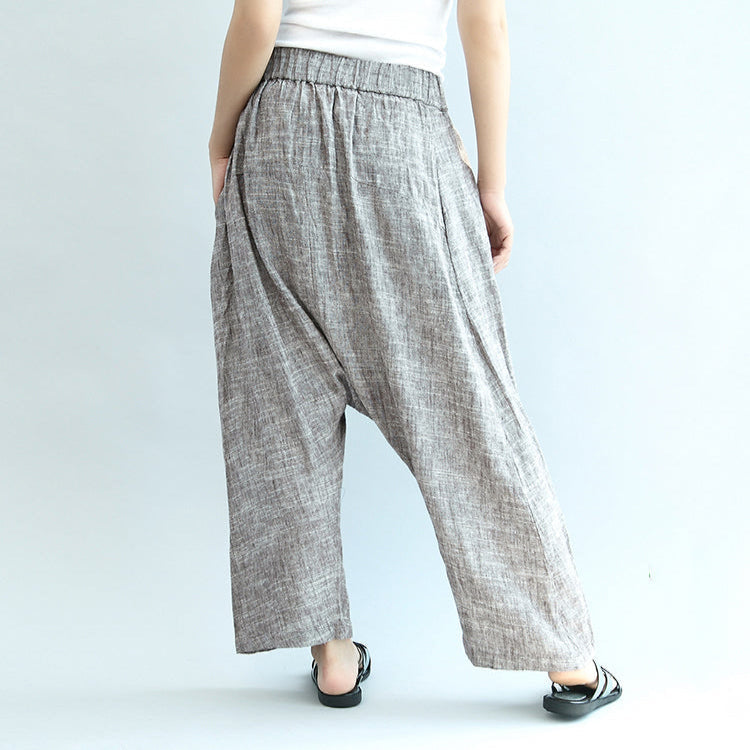 Khaki Linen Pants Oversize Elastic Waist Traveling Pants
