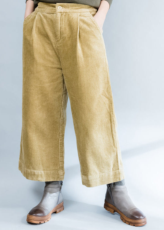 Khaki Thick Corduroy Trousers Loose Wide Leg Pants