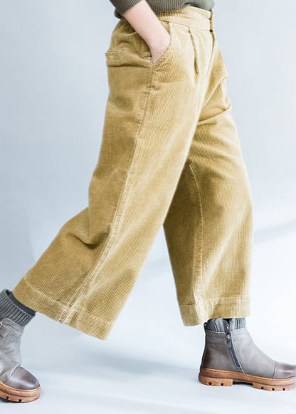 Khaki Thick Corduroy Trousers Loose Wide Leg Pants