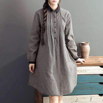 Lapel Cotton Warm Mid Dresses Oversize High Waist Cotton Dress