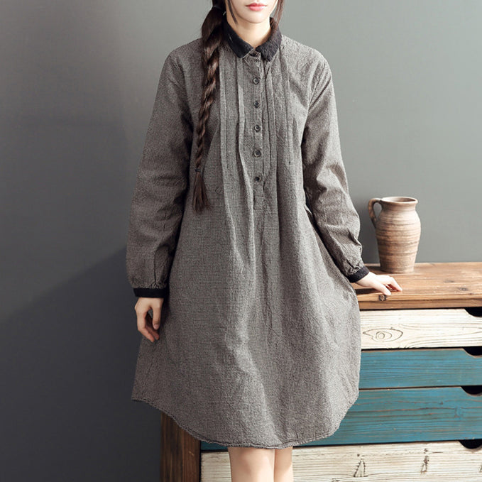 Lapel Cotton Warm Mid Dresses Oversize High Waist Cotton Dress
