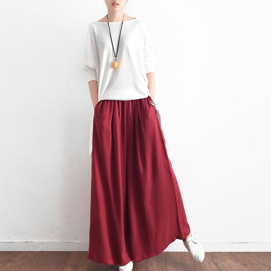 Long Silk Pants Wide Leg Pants Draping High Waist Trousers