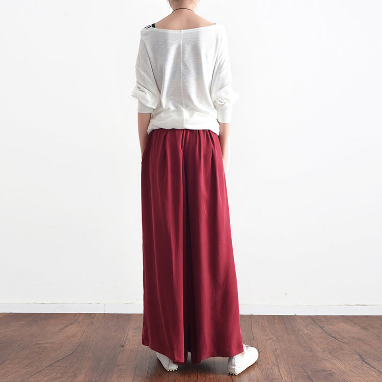Long Silk Pants Wide Leg Pants Draping High Waist Trousers