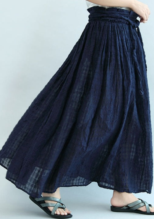 Navy Linen Maxi Skirts Oversize Elastic Waist Summer Skirts