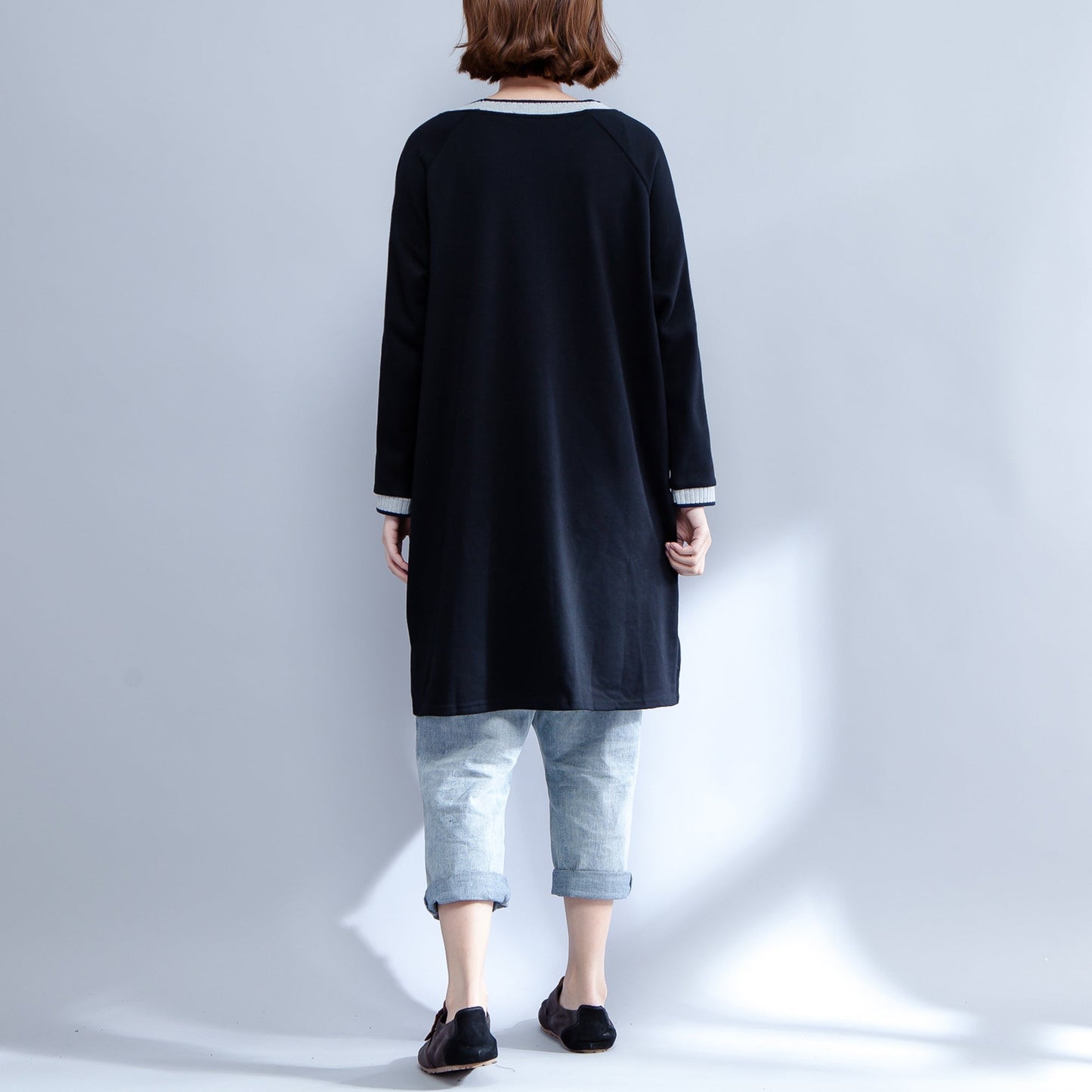 New Black Cotton Dresses Baggy Fit O Neck Dresses Animal Prints