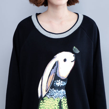 New Black Cotton Dresses Baggy Fit O Neck Dresses Animal Prints